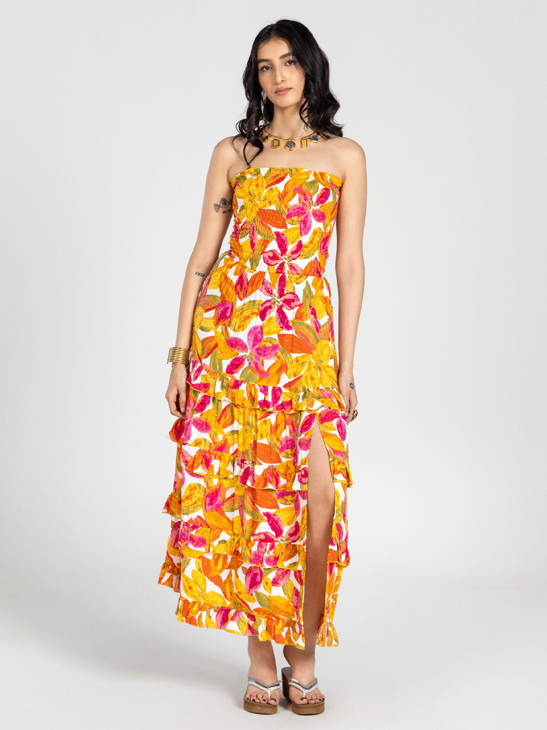 Past Modern Floral Print Maxi Dress