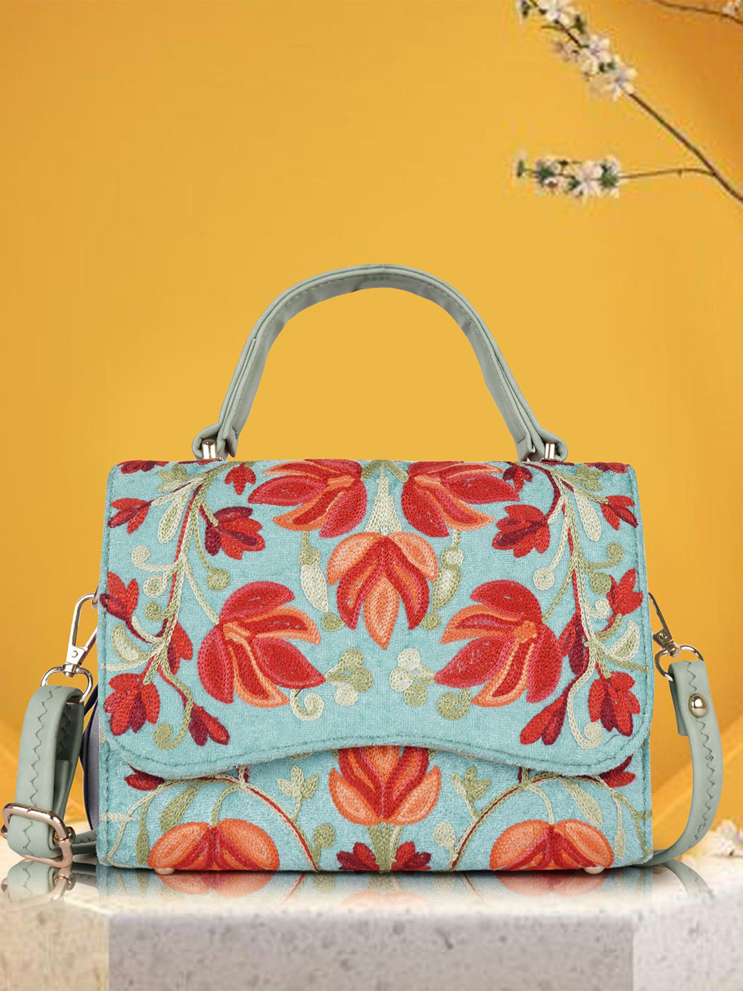 VELUCIA Women Floral Textured Structured Satchel Bag