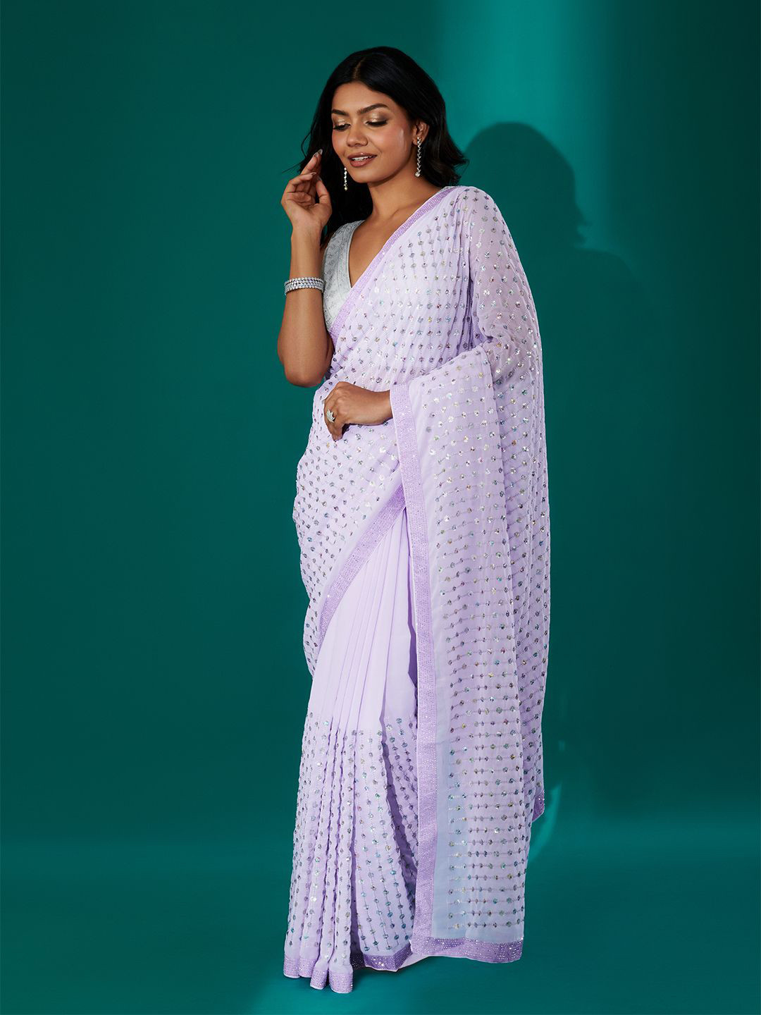 TEEJH Ujwal Lavender Georgette Saree