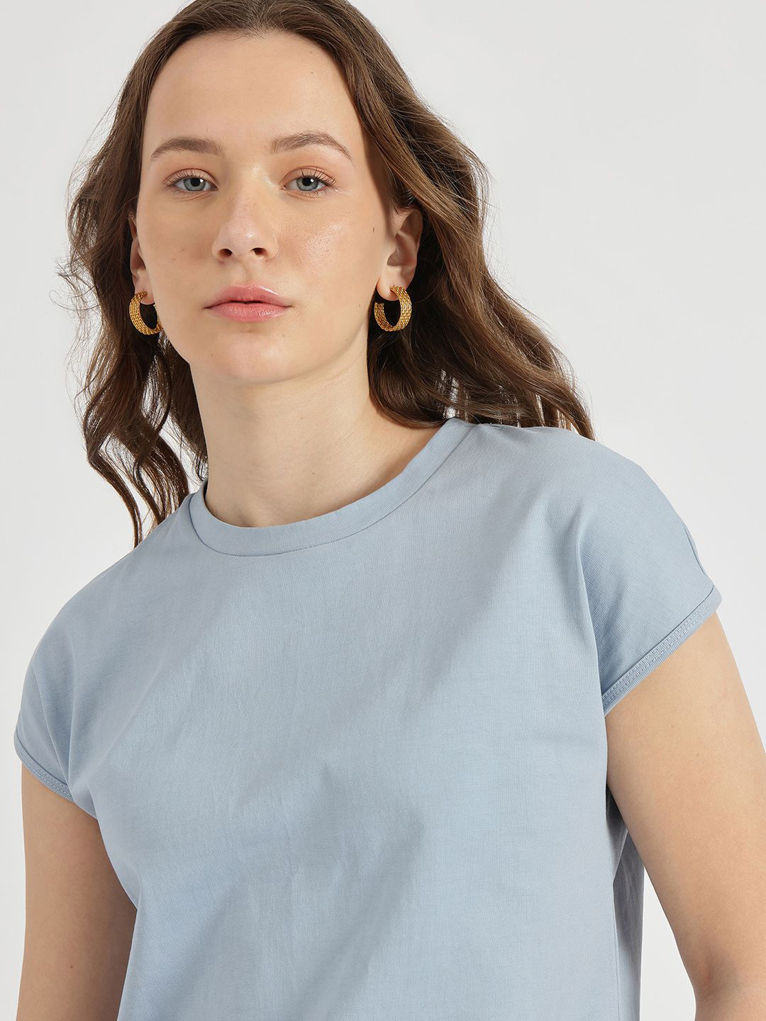 FABLE STREET Women Solid Round Neck Cotton T-shirt