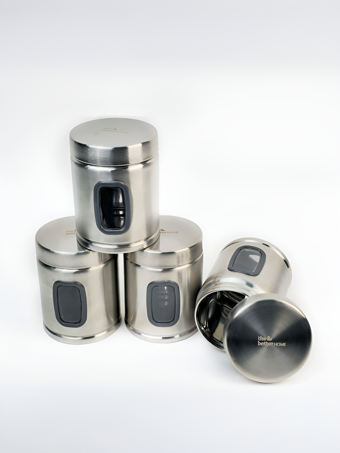 The Better Home Steel Stainless Steel Dishwasher Safe 4 Piece Clip-On Canister-1L