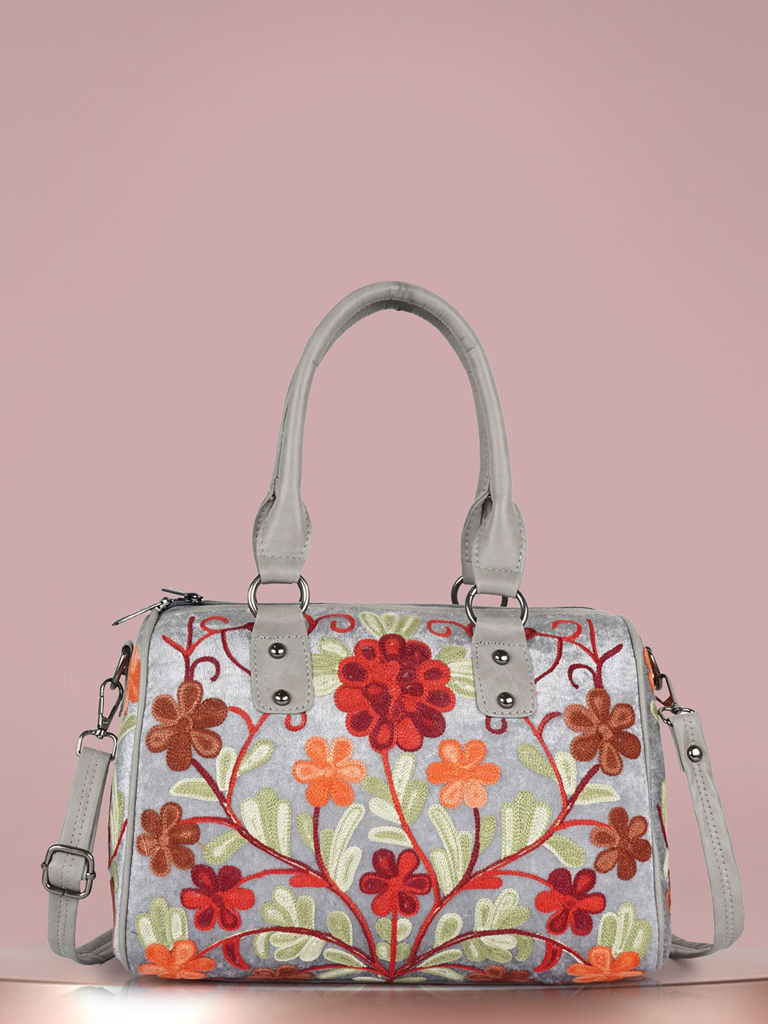 VELUCIA Floral Embellished Oversized Shopper Satchel With Quilted