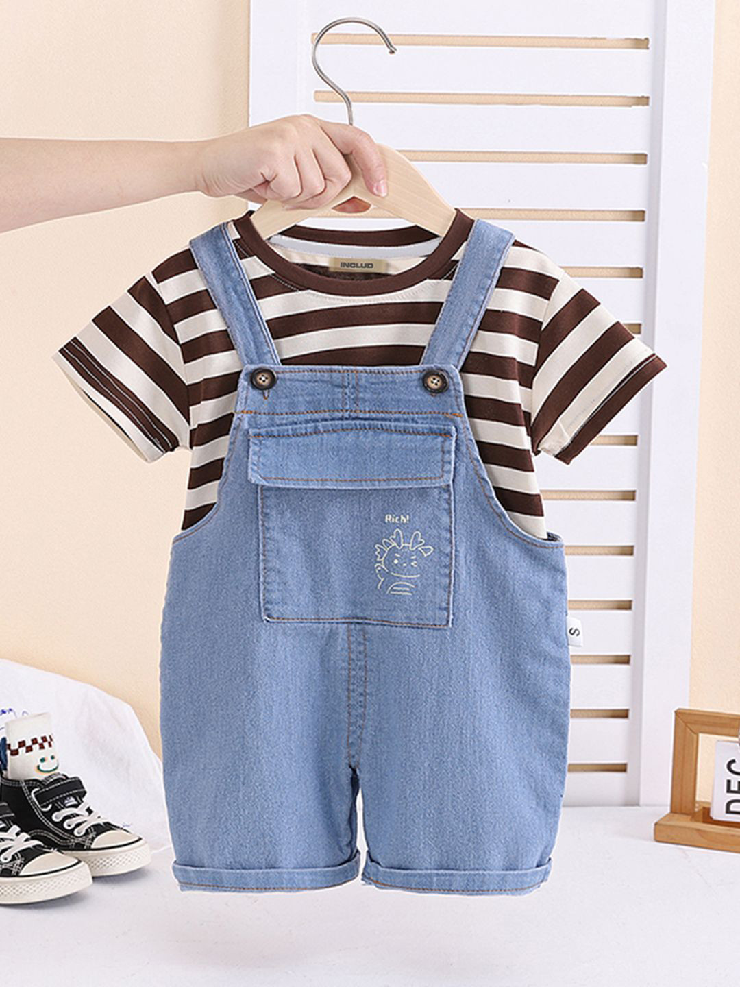 INCLUD Boys Stripe T-Shirt With Dungaree