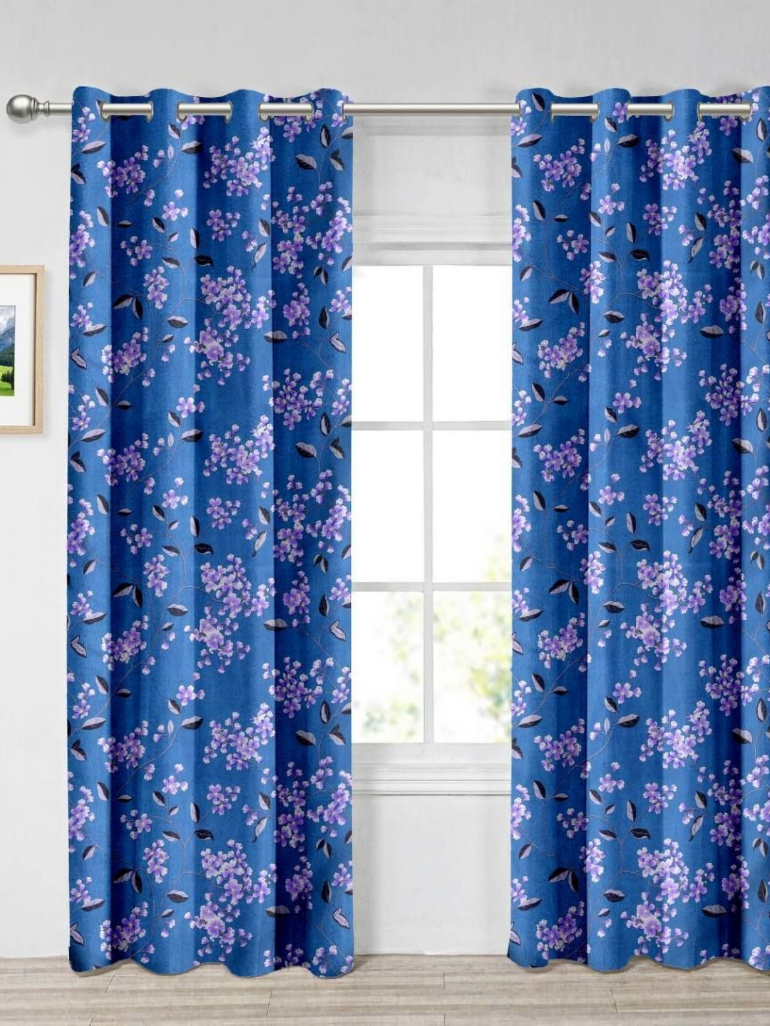 Aura Navy Blue & Purple 2 Pieces Light Blocking Window Curtains