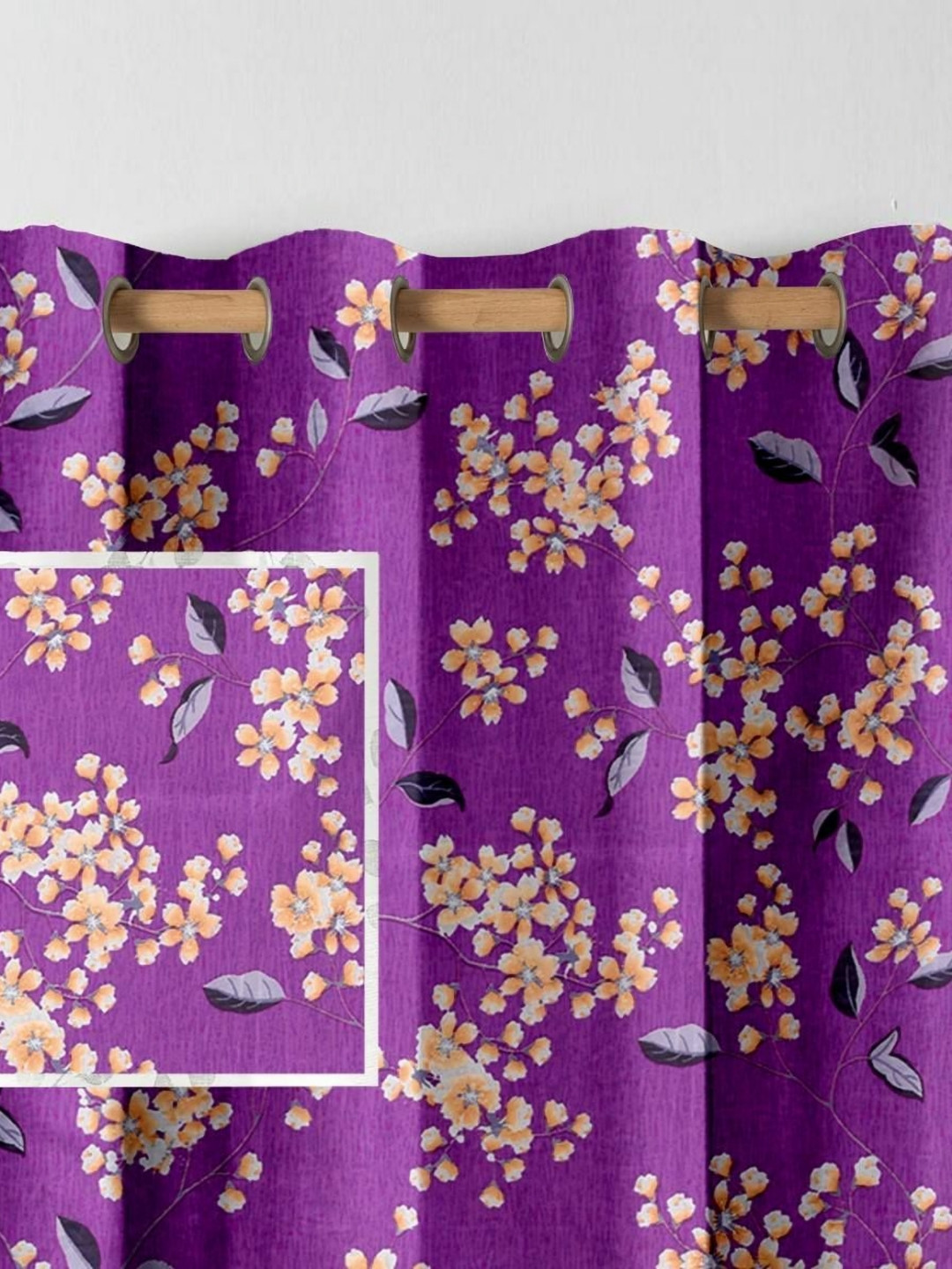 Aura Purple & Peach 2 Pieces Floral Printed Door Curtain
