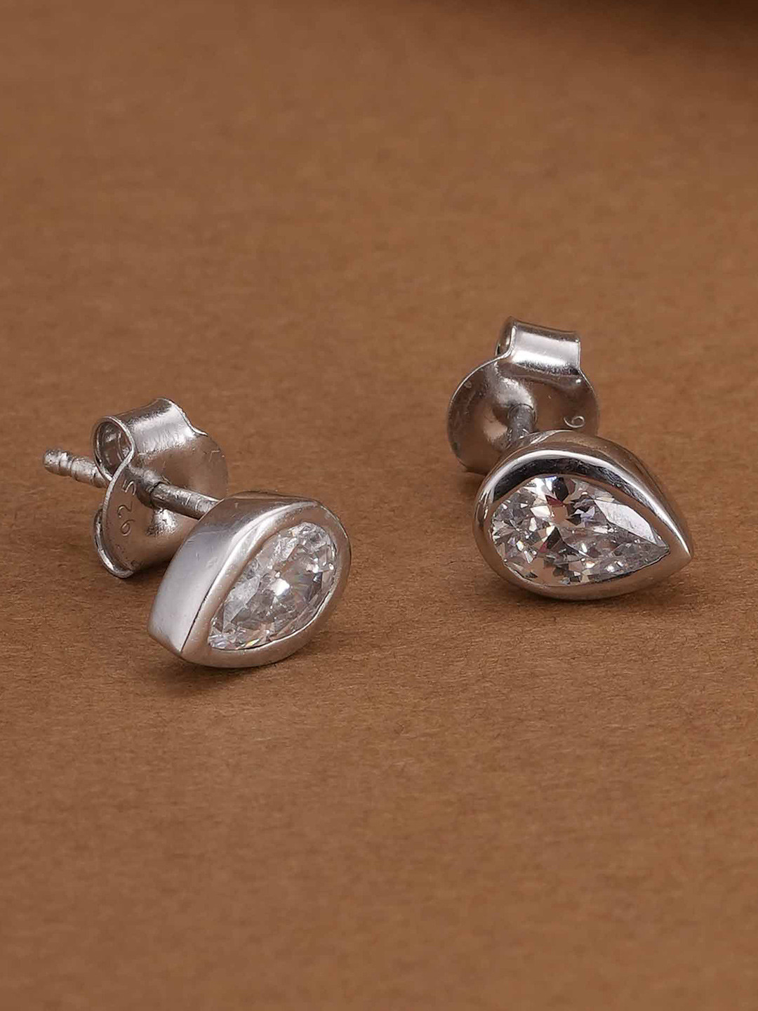 PALMONAS 925 Sterling Silver Rhodium-Plated CZ-Studded Oval Classic Pear Studs