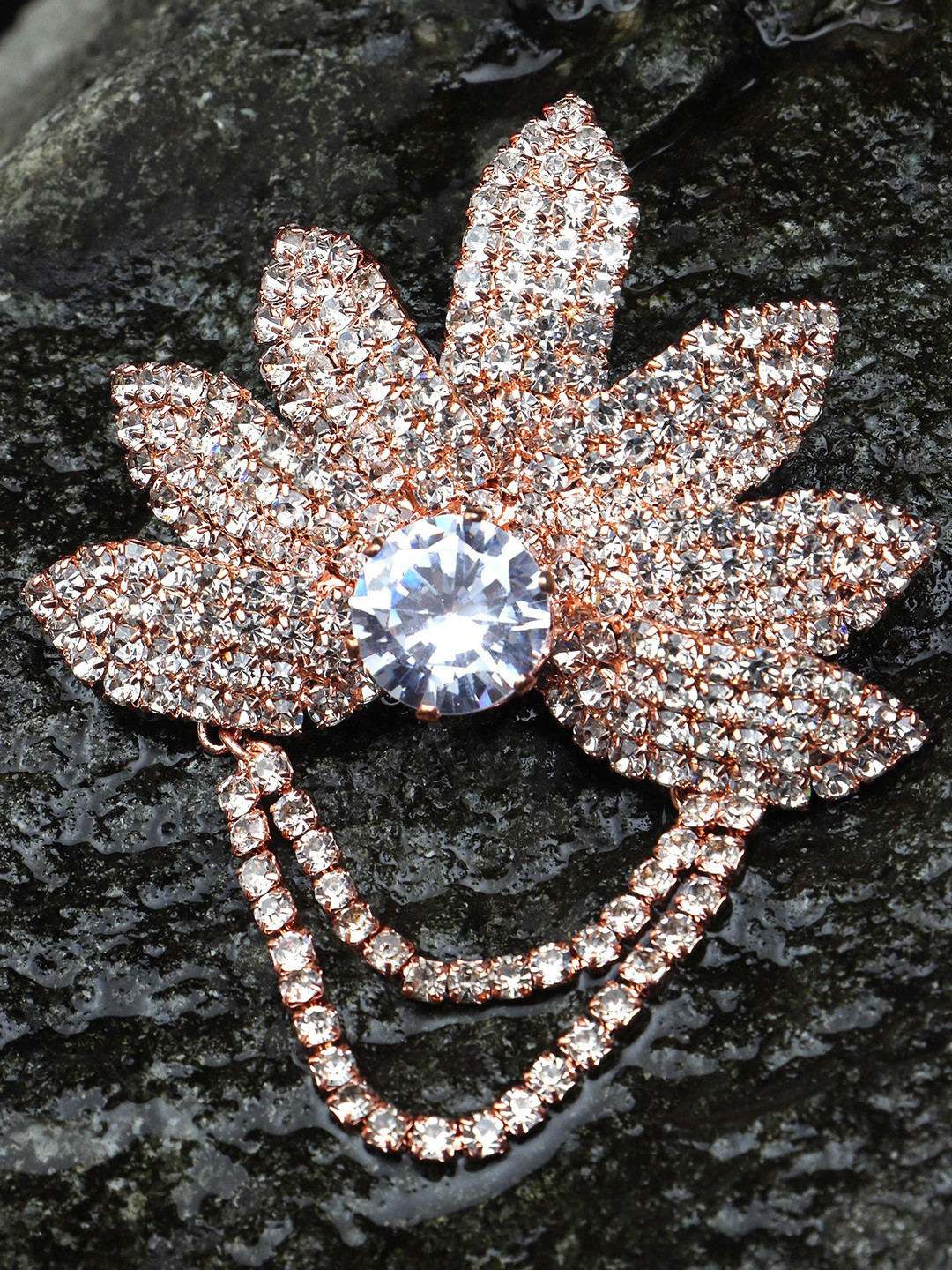 JYONA Sparkling Cubic Zirconia & American Diamond Studded Saree Pin