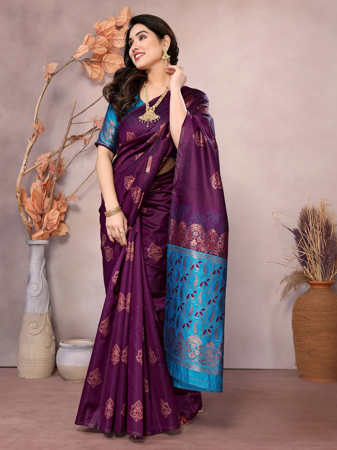 Moksha Trends Woven Design Zari Banarasi Saree With Unstitched Blouse Piece