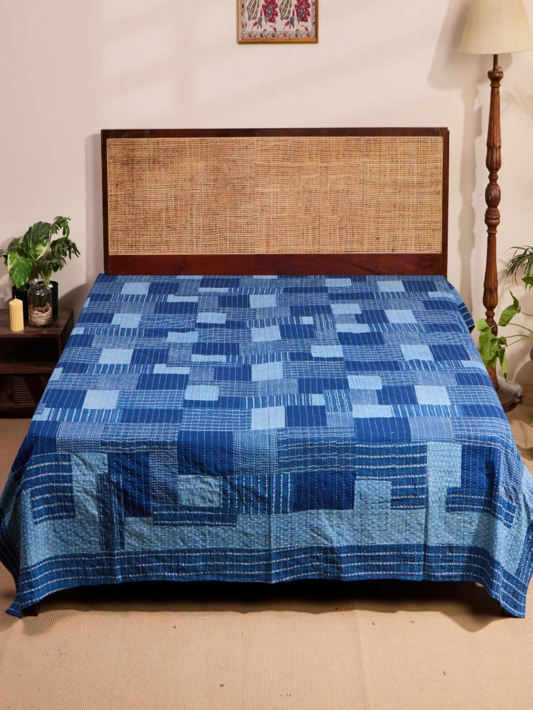 Fabindia Blue Roshan Gudri Embroidered Single SizeBedCover