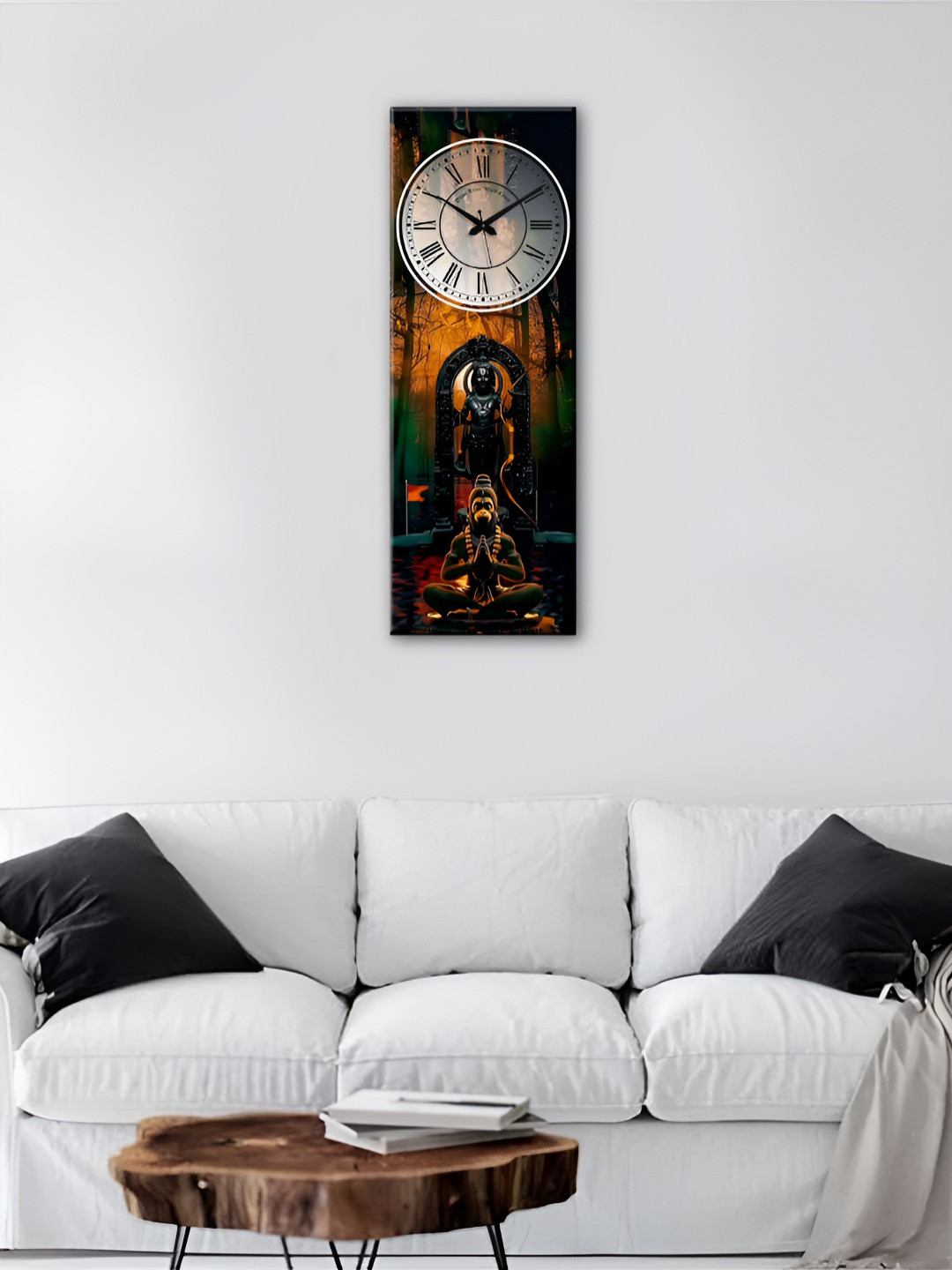 OLIVE TREE Brown & Black Hanuman Printed Wooden Contemporary Rectangle Shaped Wall Clock