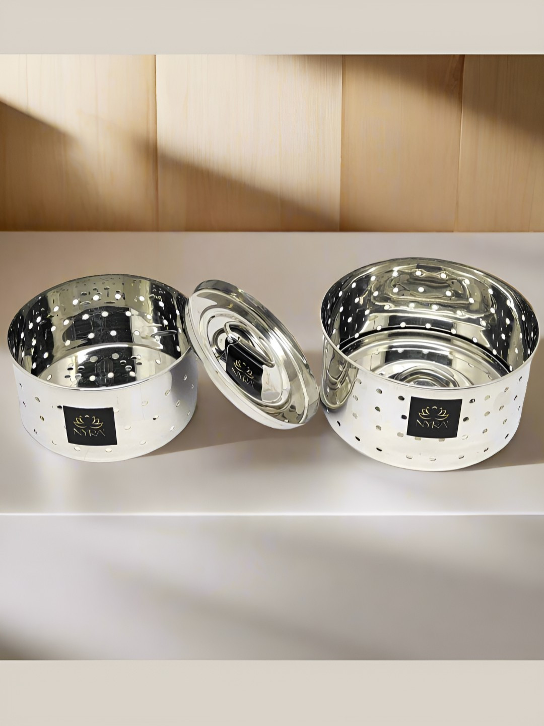 Nyra Kitchenware Steel 2 Pieces Stainless Steel Colander Mould & Strainers