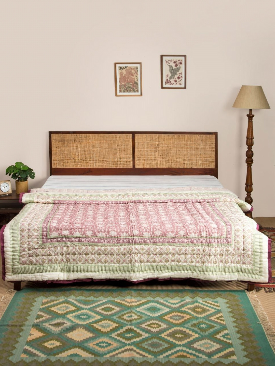 Fabindia Jarul White & Purple Floral Printed Cotton AC Room Double Bed Quilt