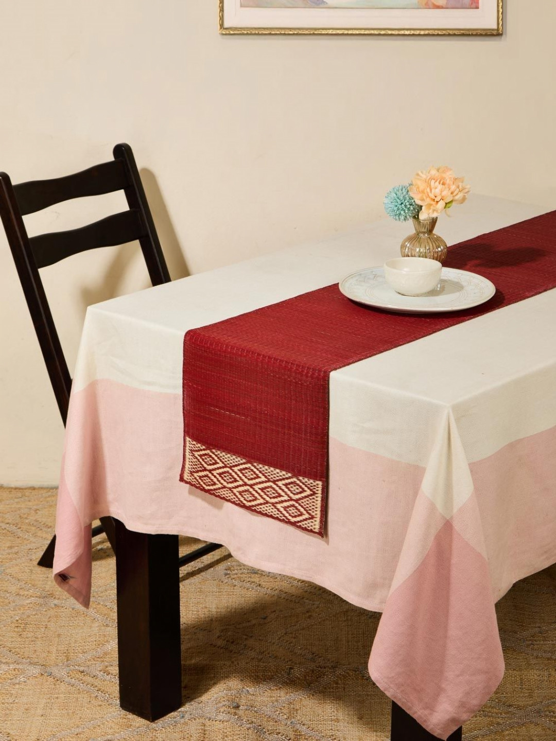 Fabindia Red & Beige Textured TableRunner