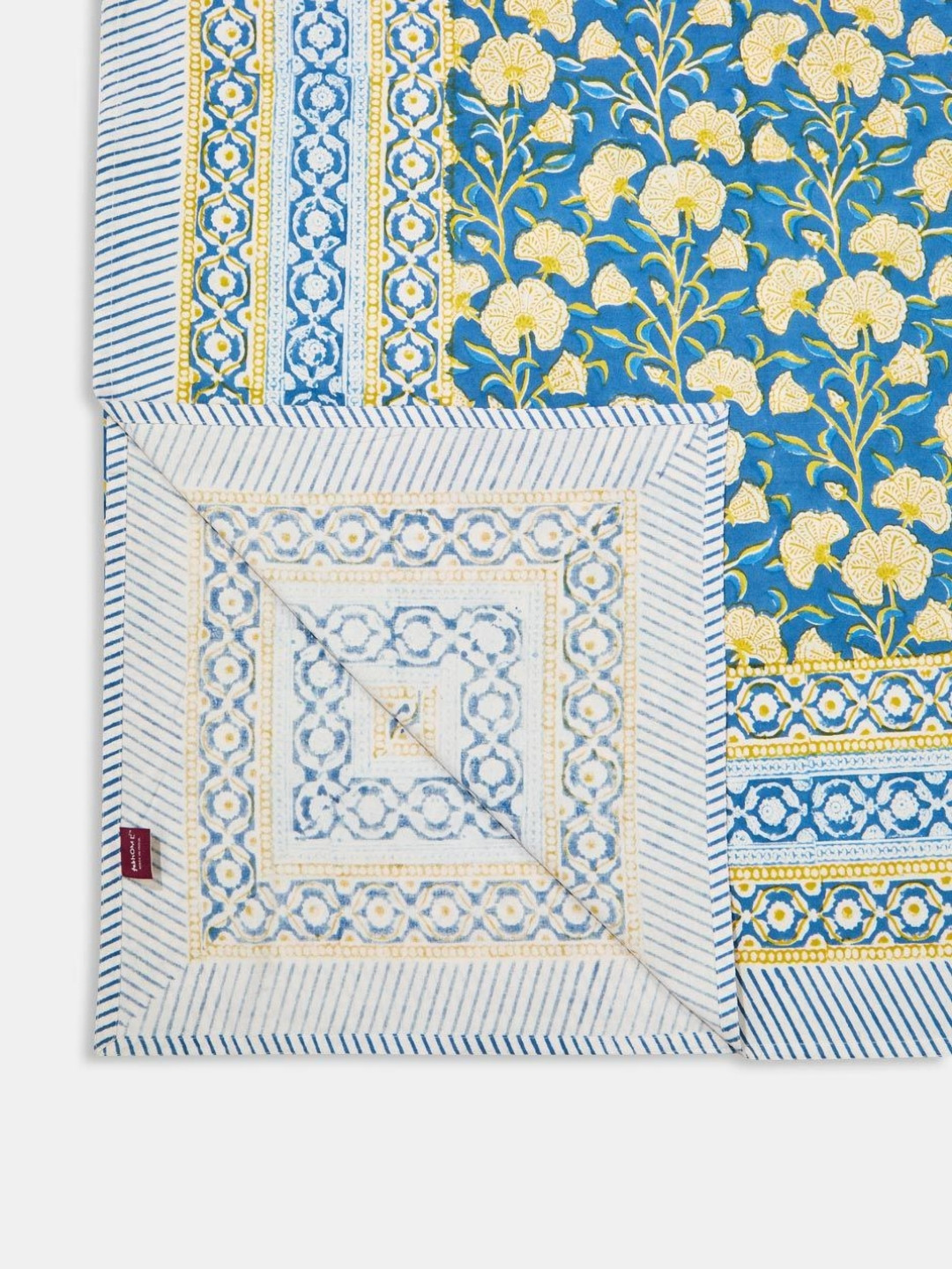Fabindia Blue & Yellow Cabana Printed King SizeBedCover