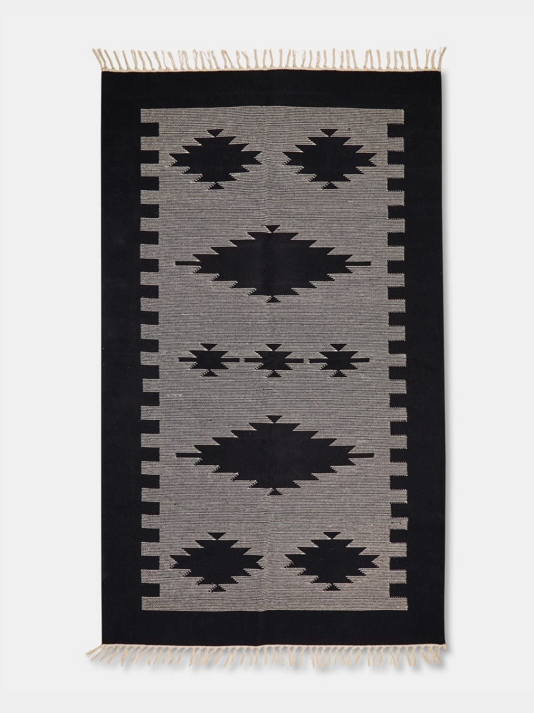 Fabindia Black & Beige Urja Woven Designed Dhurries