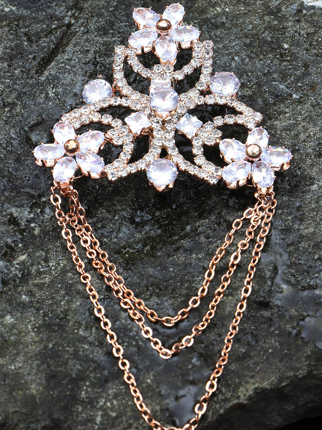 JYONA Sparkling Cubic Zirconia & American Diamond Studded Saree Pin