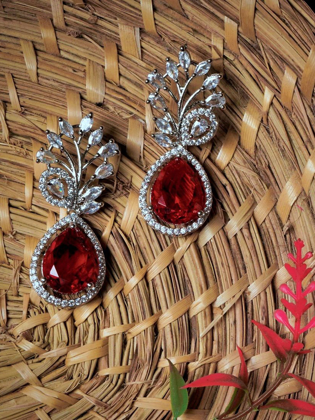 Gemron Jewel  Rhodium-PlatedCubic Zirconia Studded Contemporary Drop Earrings