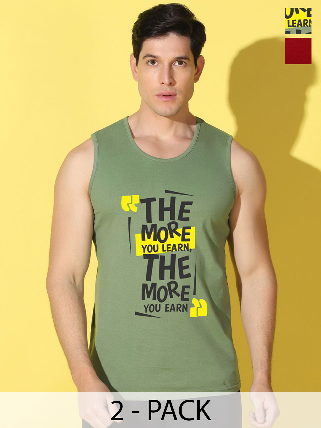 WOOSTRO Pack of 2 Printed Combed Cotton Innerwear Vests with Intelliease Technology