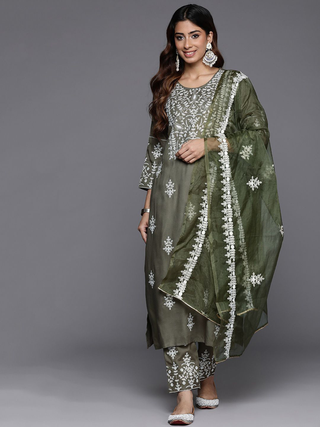 House of Pataudi Embroidered Straight Kurta & Trouser With Dupatta