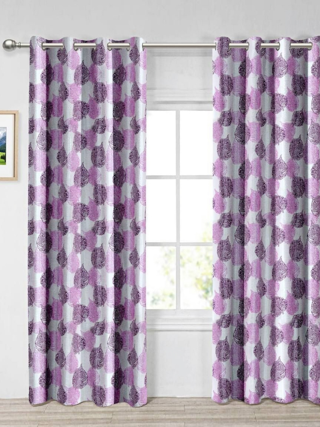 Aura Purple & White 2 Pieces Light Blocking Door Curtains