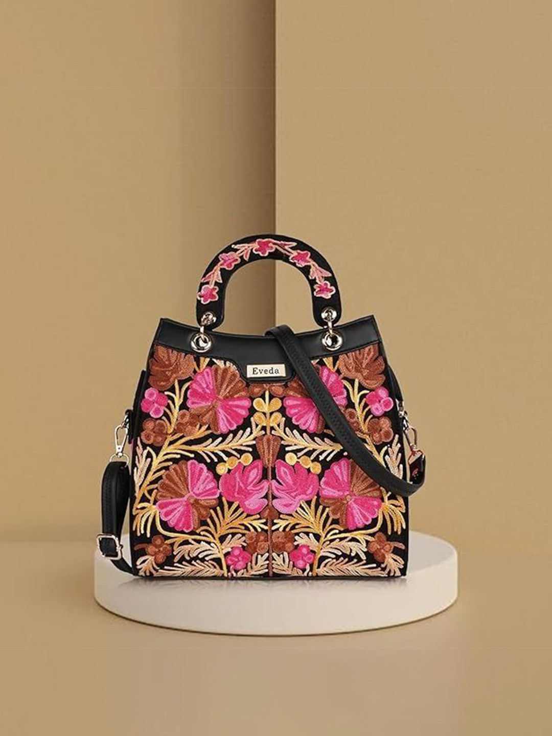 VELUCIA Floral Embellished Structured Quilted Structured Satchel