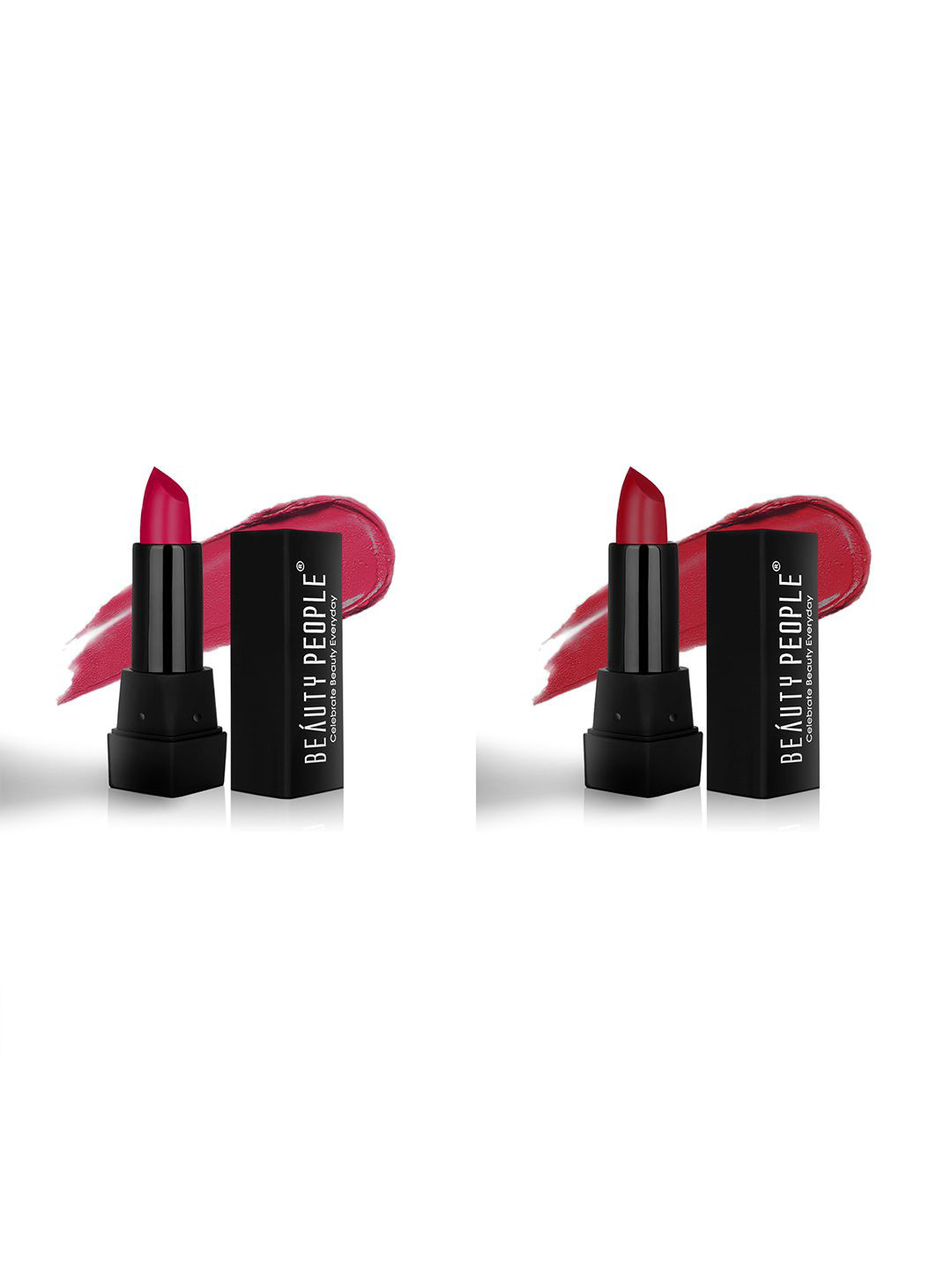 Beauty People Set Of 2 Pure Matte Lipstick- 3.8 g Each -Scarlet Letter 106- Deep Pink 113