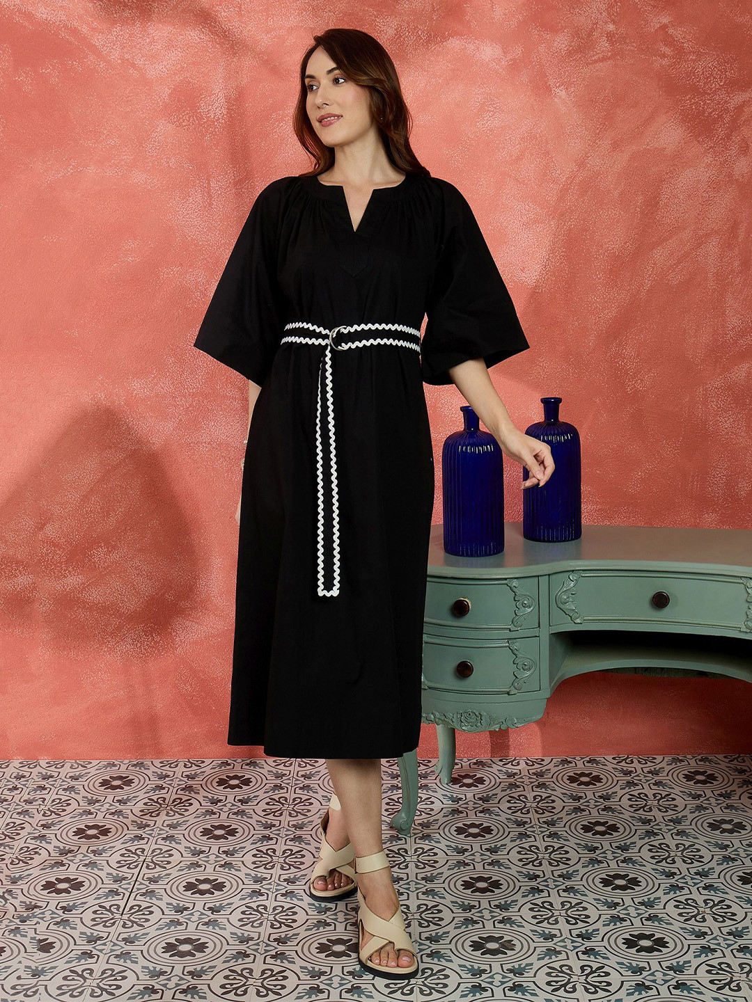 IVY BY KIBO A-Line Flared Sleeves Midi Dress