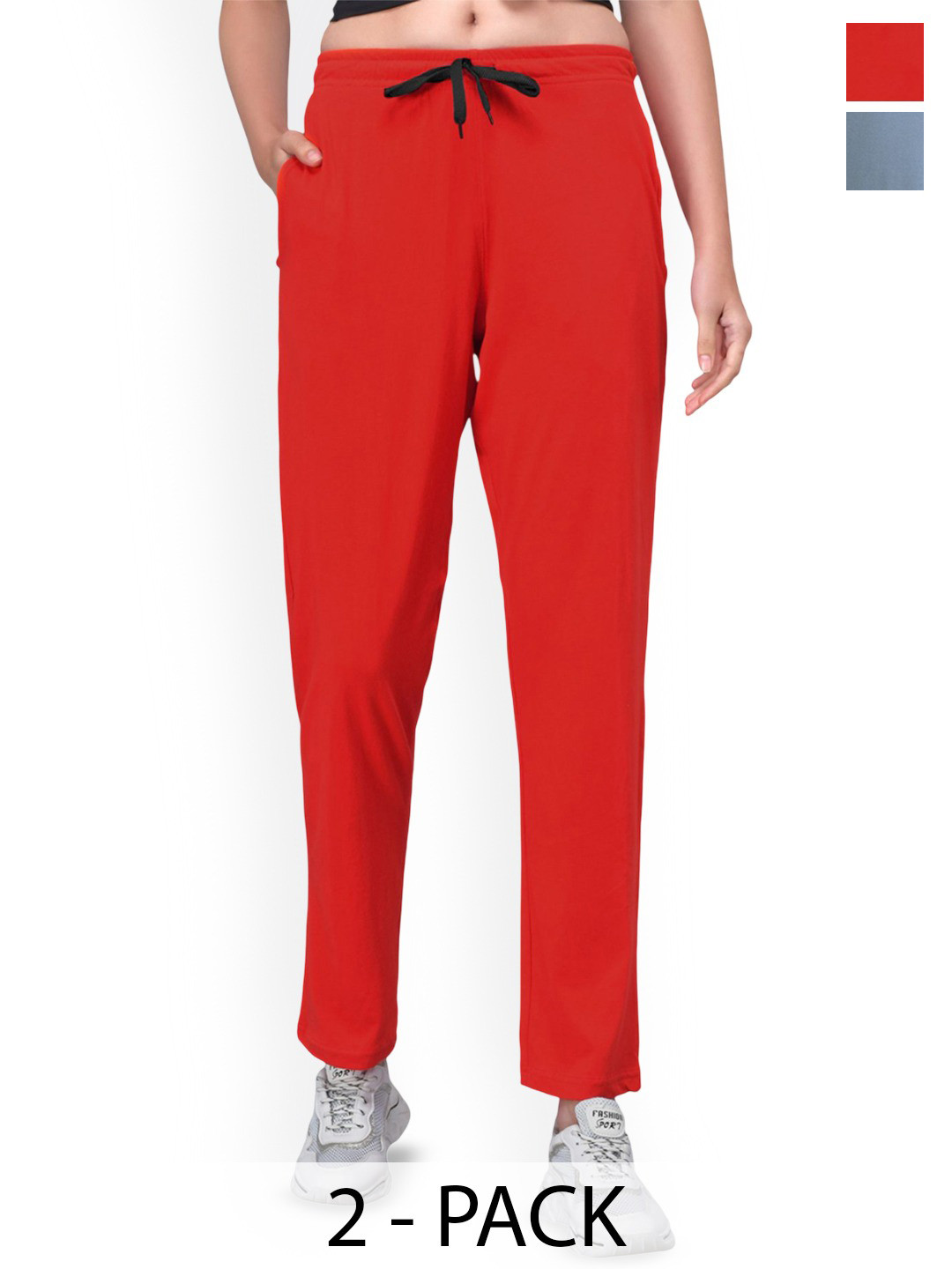 FFLIRTYGO Women Pack Of 2 Cotton Mid-Rise Breathable Joggers