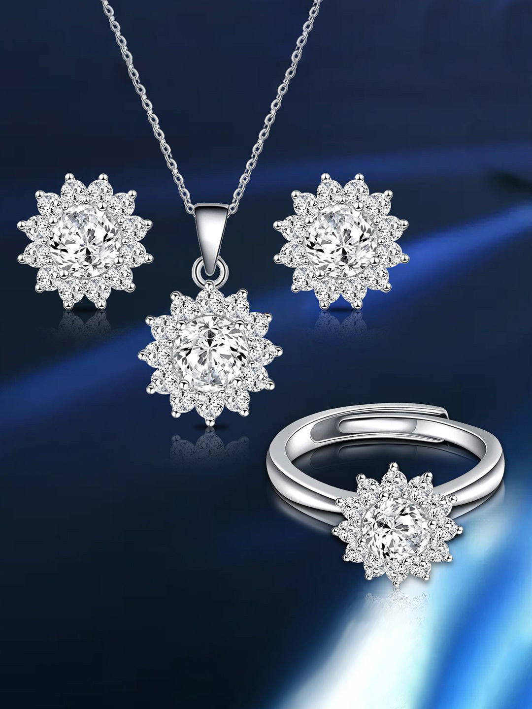 Peora Silver-Plated Cubic Zirconia Studded Jewellery Set With Finger Ring