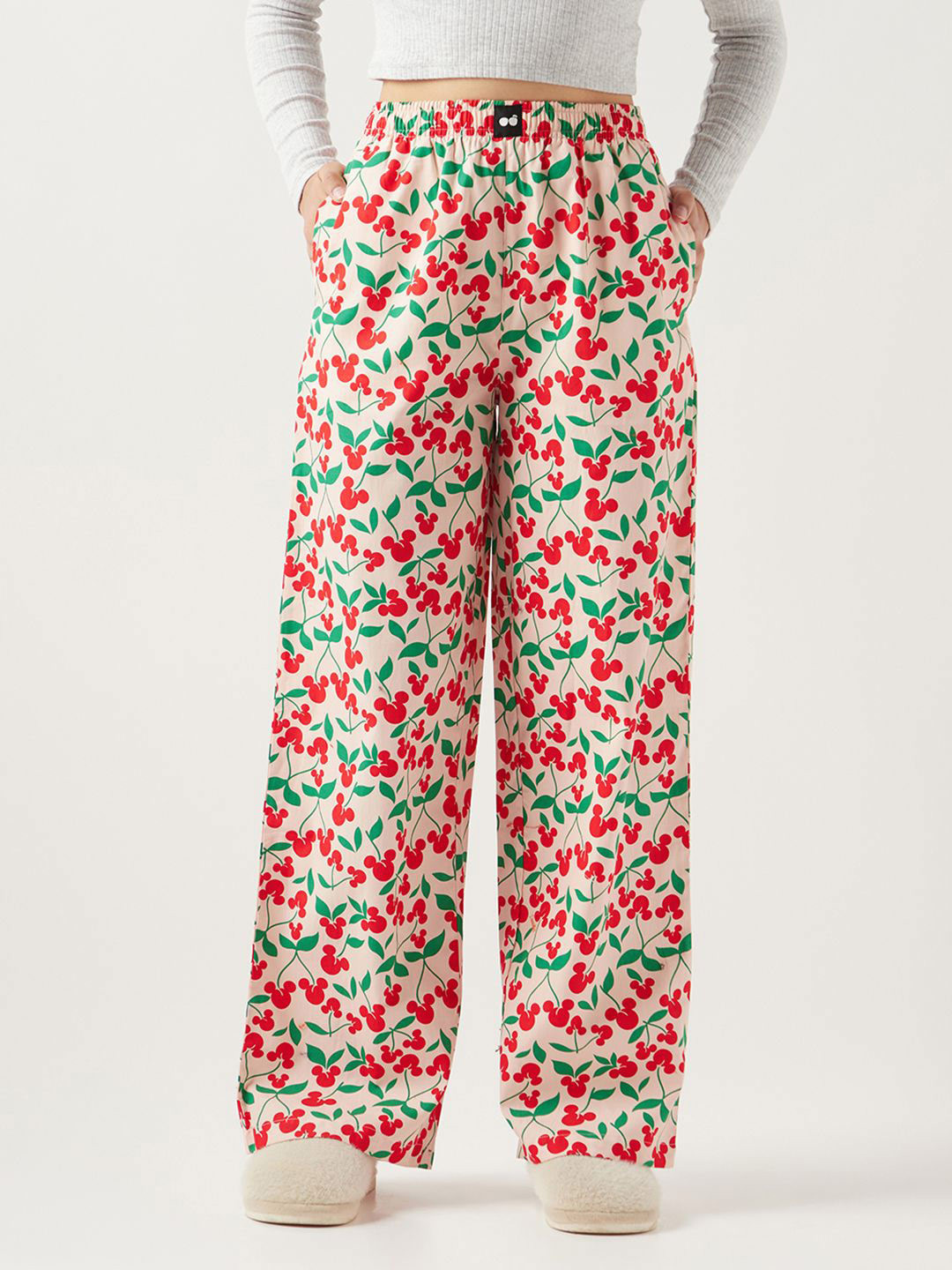 Bewakoof Women's Pink All Over Printed Wide Leg Pyjamas