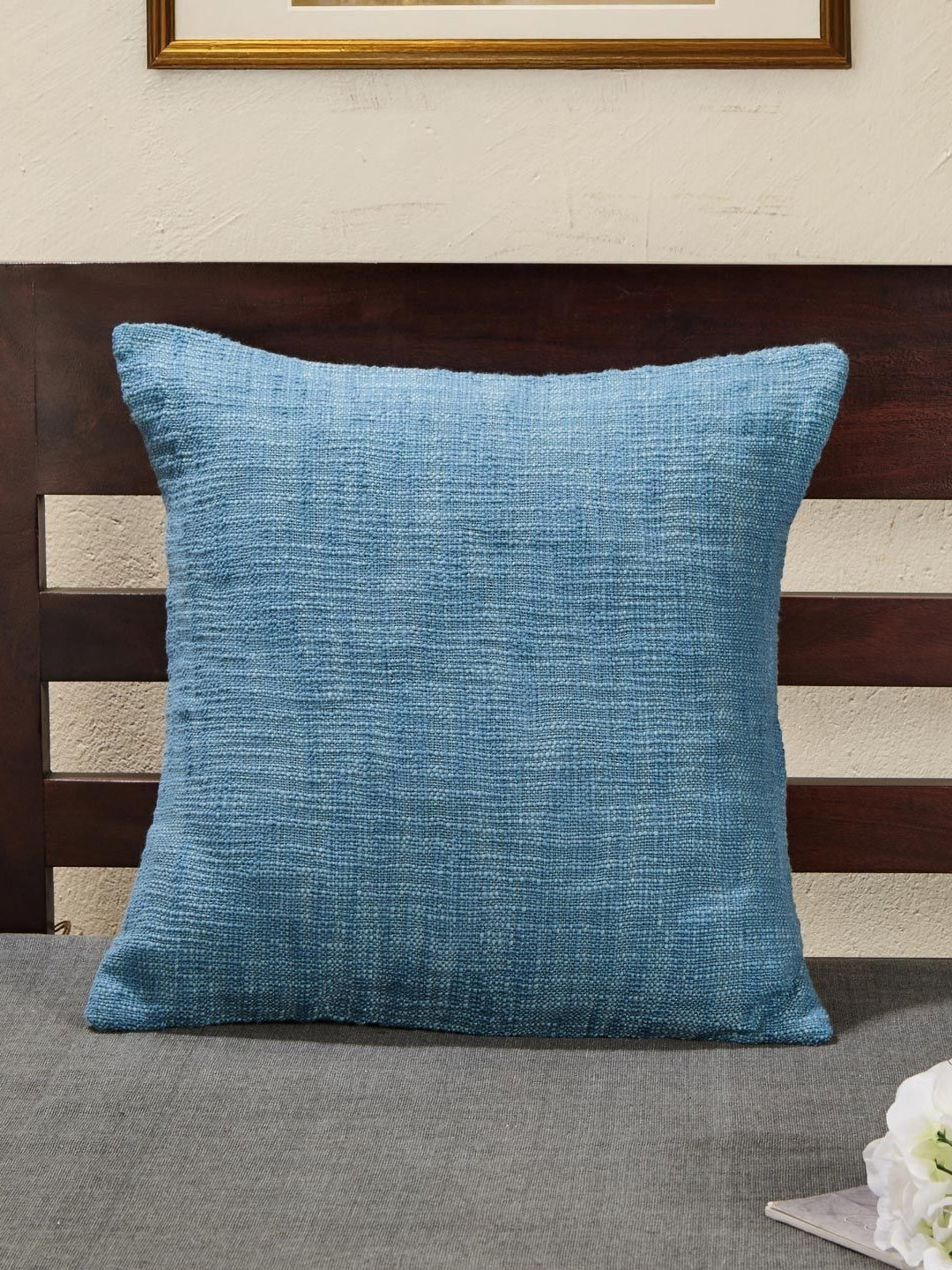 Fabindia Sangam Blue Cotton Square Cushion Cover