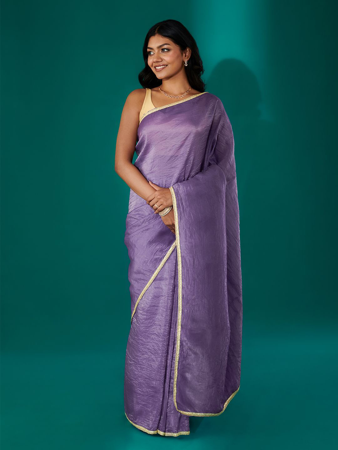 TEEJH Teertha Purple Shimmer Tissue Saree
