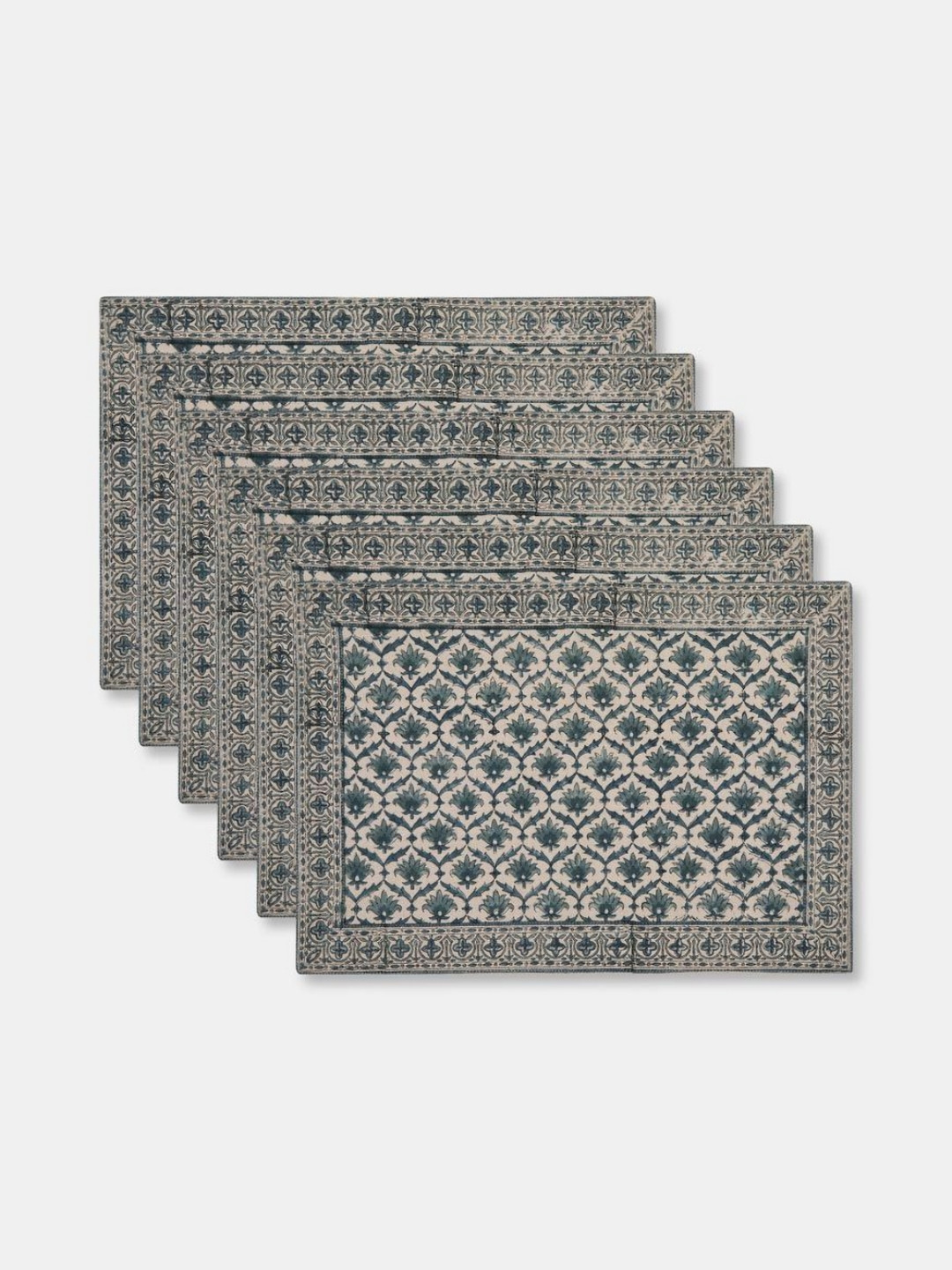 Fabindia Zaira Set Of 6 Blue Printed Table Placemats