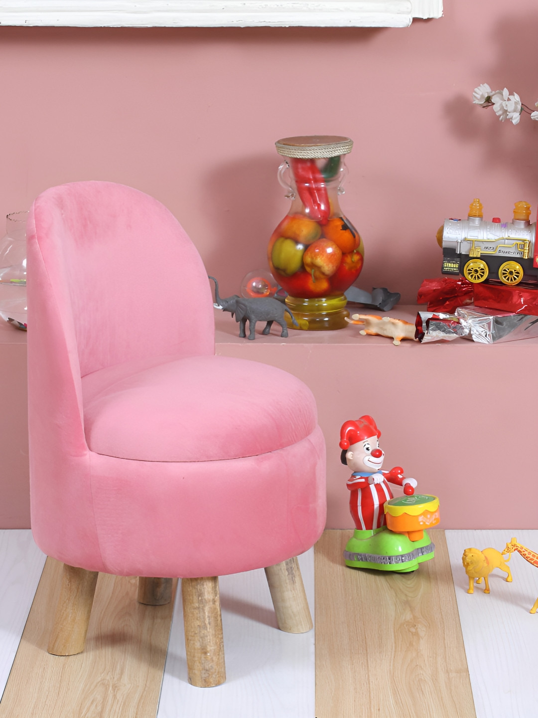 Shadowkart Pink Wooden Round Anti-Flip Pouffe Ottomans