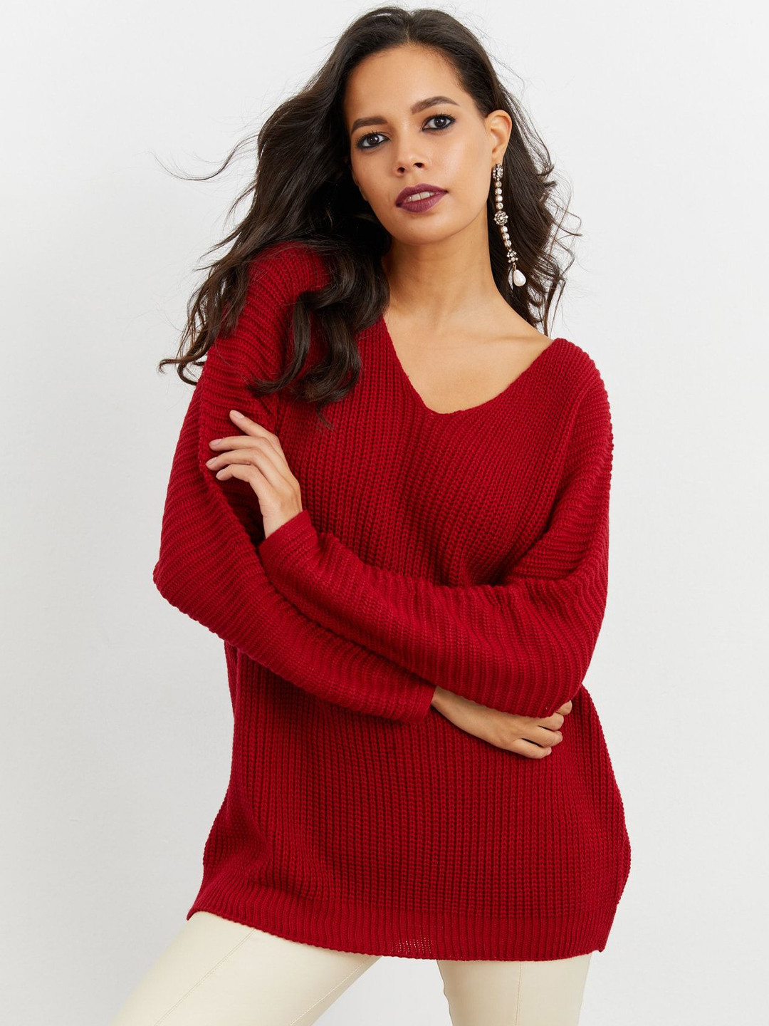 Cool & Sexy Self Design V-Neck Sweater