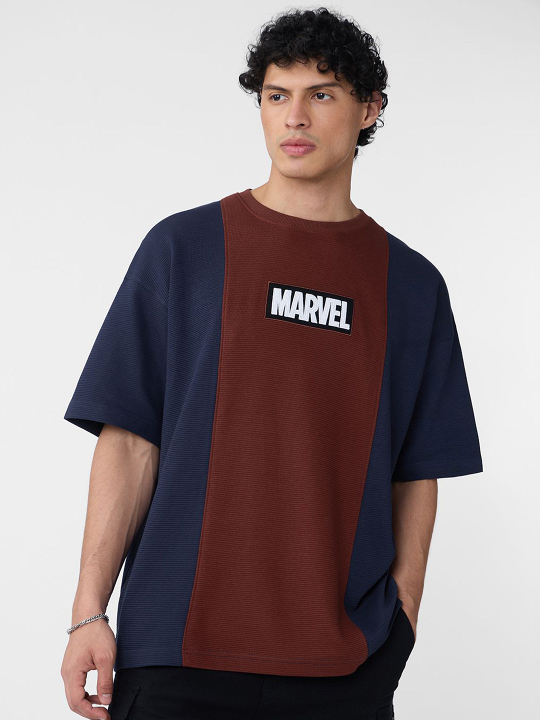 The Souled Store Men Marvel Colourblocked Round Neck Cotton Oversized T-shirt