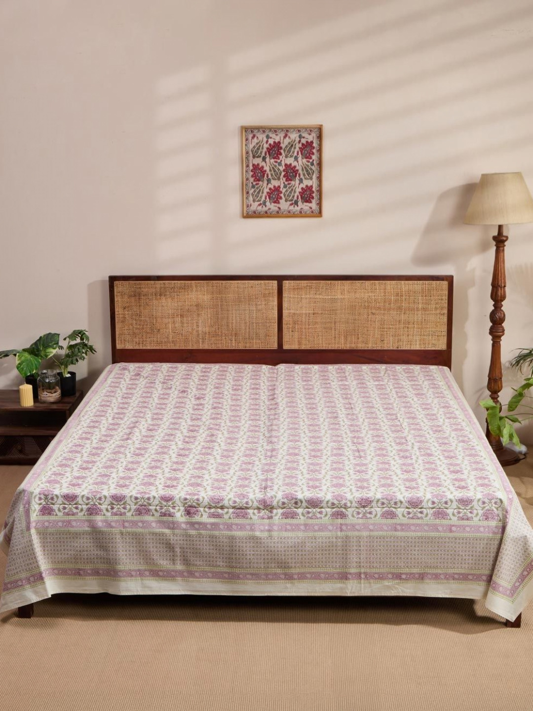 Fabindia Purple & Off-White Jarul Printed King SizeBedCover