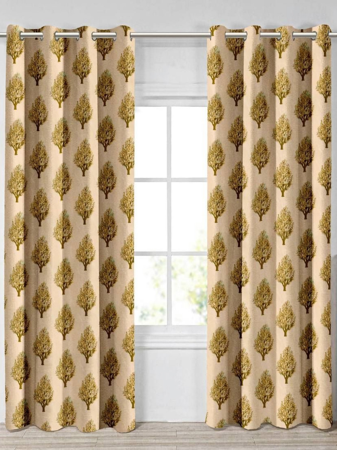 Aura Brown & Beige 2 Pieces Light Blocking Window Curtains