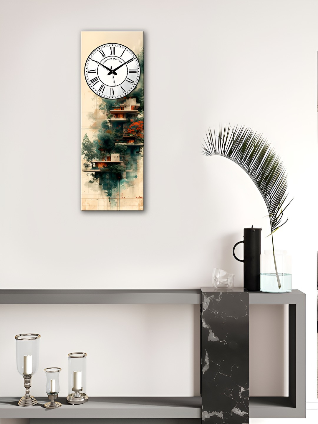OLIVE TREE Wooden Designer Beige Wood Large Display Rectangle Battery Analogue Wall Clock