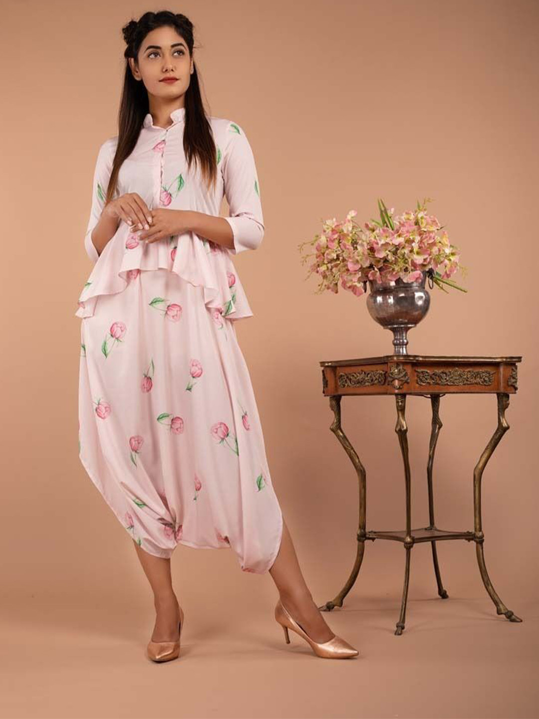 Pasha Women Light Hearted Pink Peplum Dhoti Jumpsuit