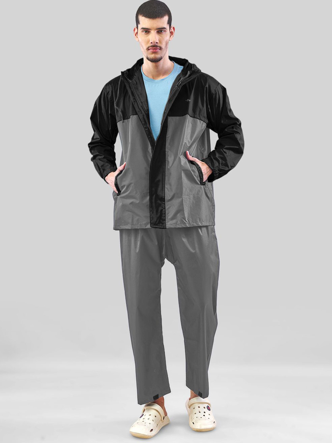 LUX VENUS Colourblocked Lightweight Attached Hood Rain Coat & Pant Set