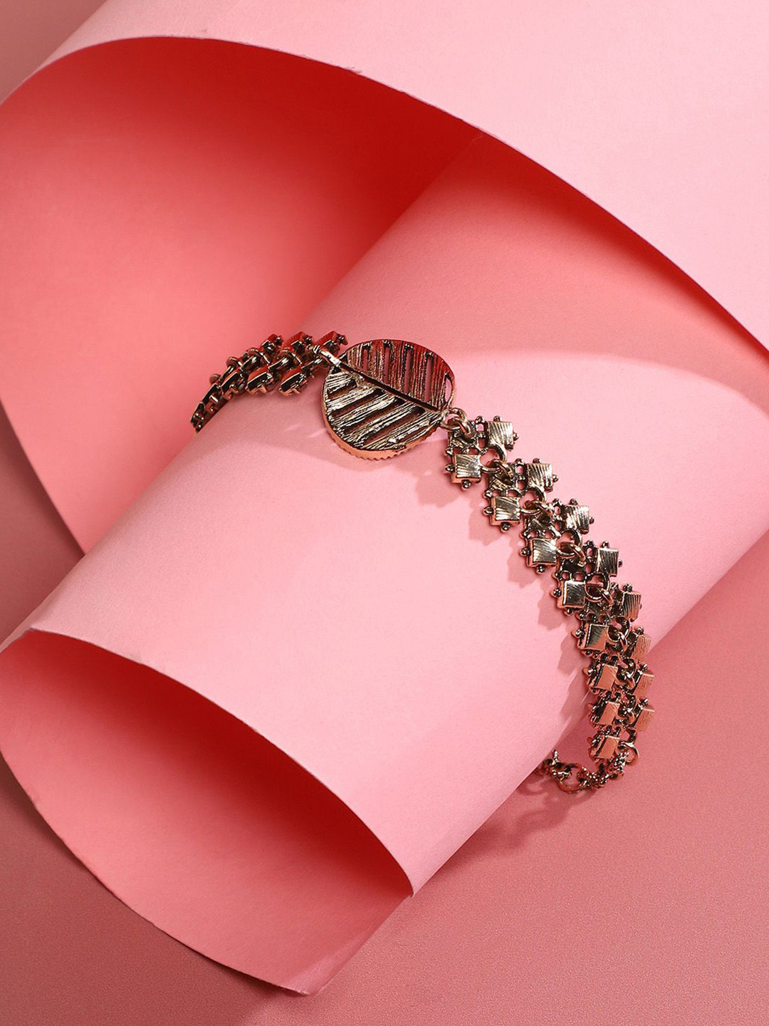 DressBerry Gold-Plated Stone Studded Circular Leaf Wraparound Bracelet