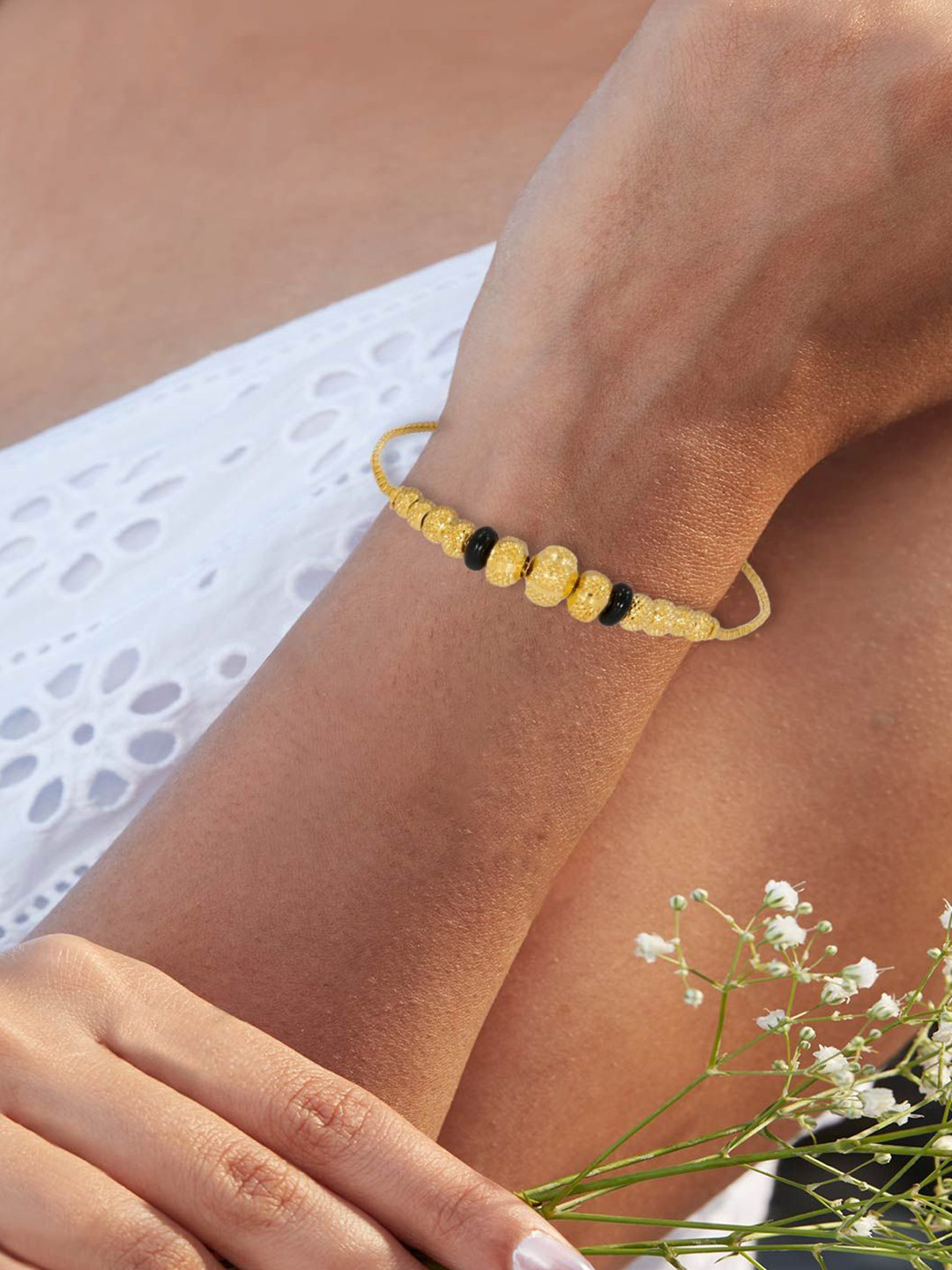 BHIMA Jewels 22K BIS Hallmark 916 Purity Elegant Black Bead Gold Kids Bracelet