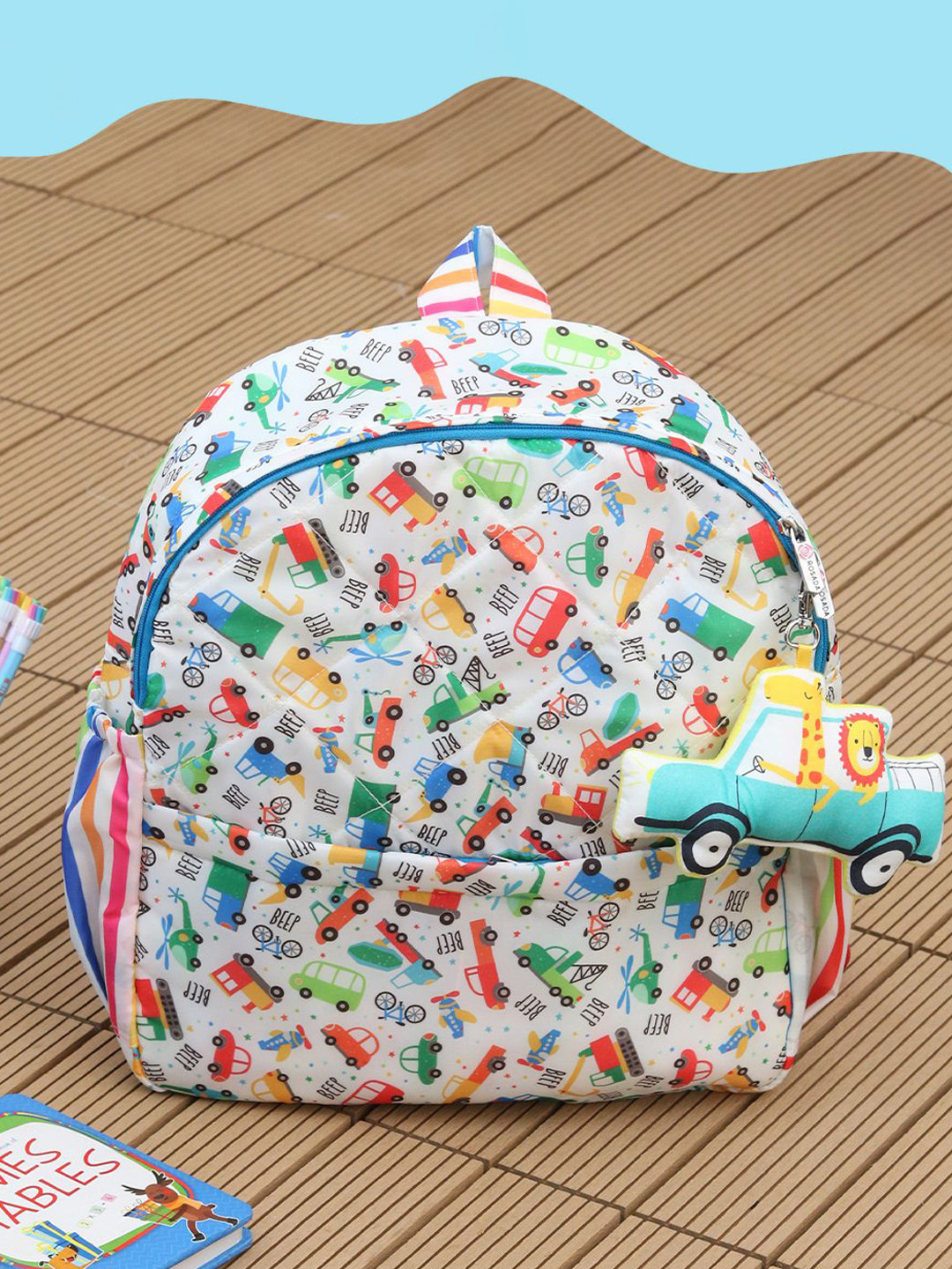 ROSADA Kids Cars Printed  Waterproof Backpack With Keychain-13inch