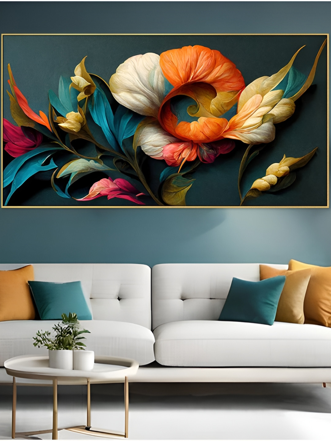 DEKORSTATION Teal Blue & Beige Abstract Printed Canvas Wall Art