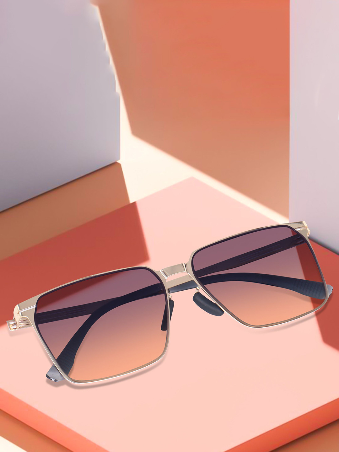 LIZA ANGEL Men Rectangle Sunglasses with UV Protected Lens CRM1995_Golden_Pink_purple