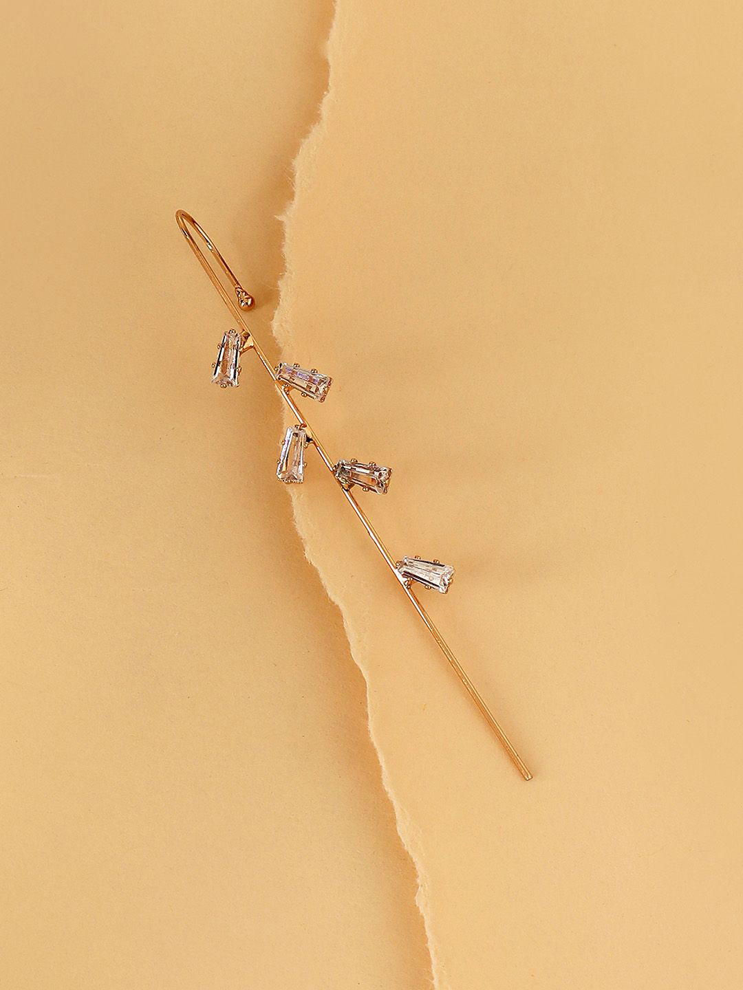 DressBerry Gold-Plated Minimal Crystal Studded Contemporary Earcuff