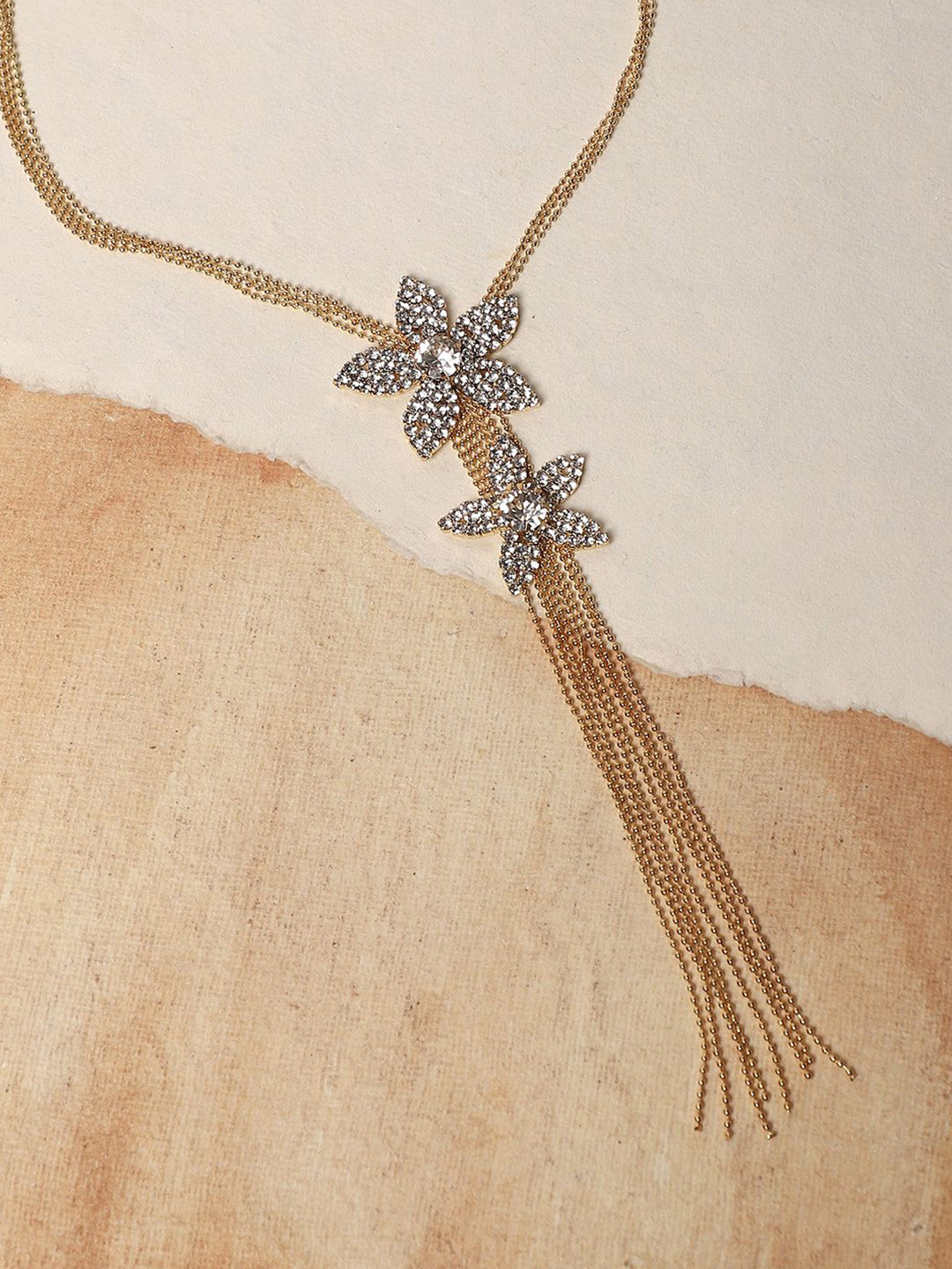 DressBerry Gold-Plated Artificial Stones Studded Starlight Serenade Negligee Necklace