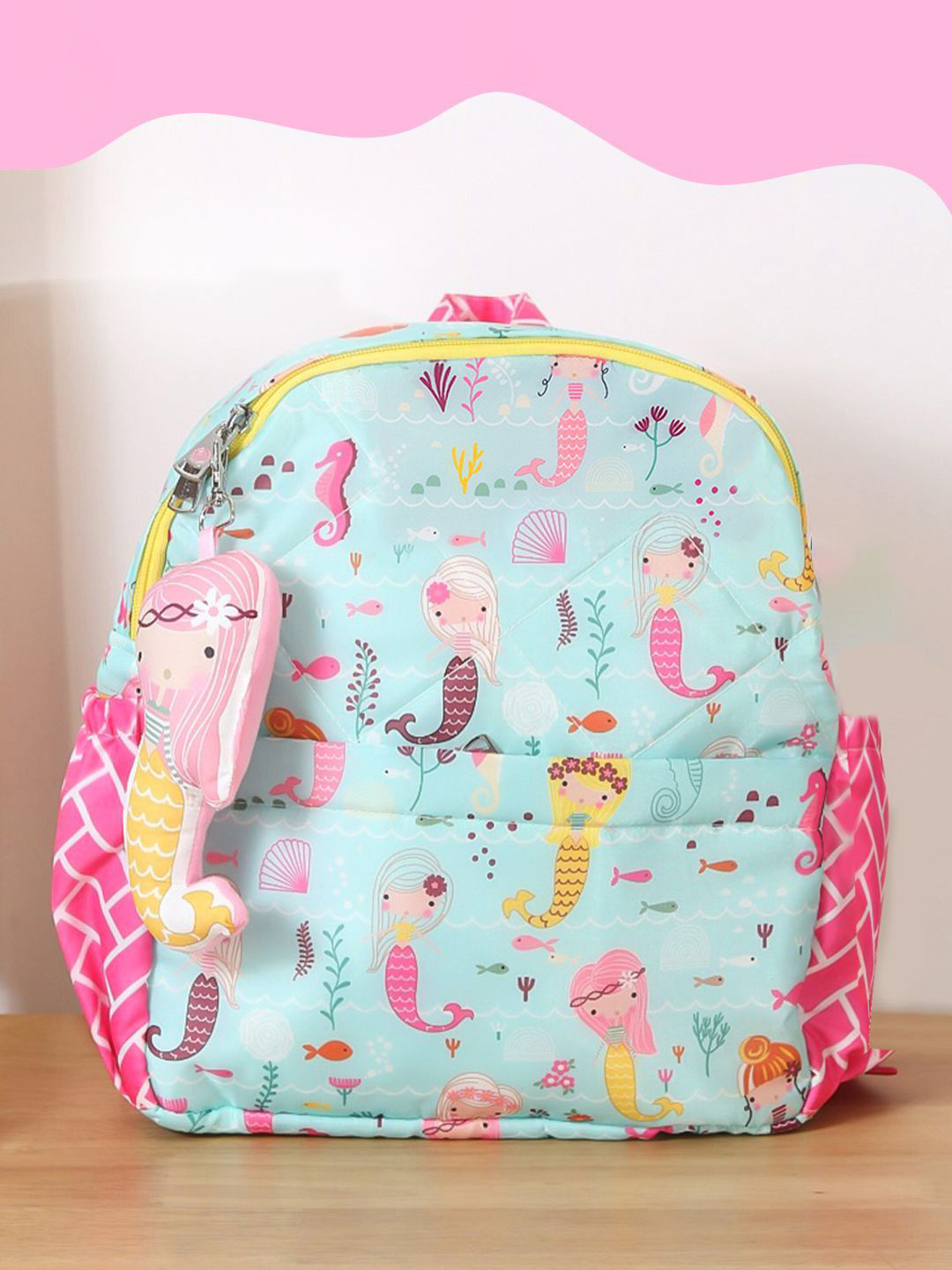 ROSADA Kids Mermaid Printed  Waterproof Backpack With Keychain-15inch