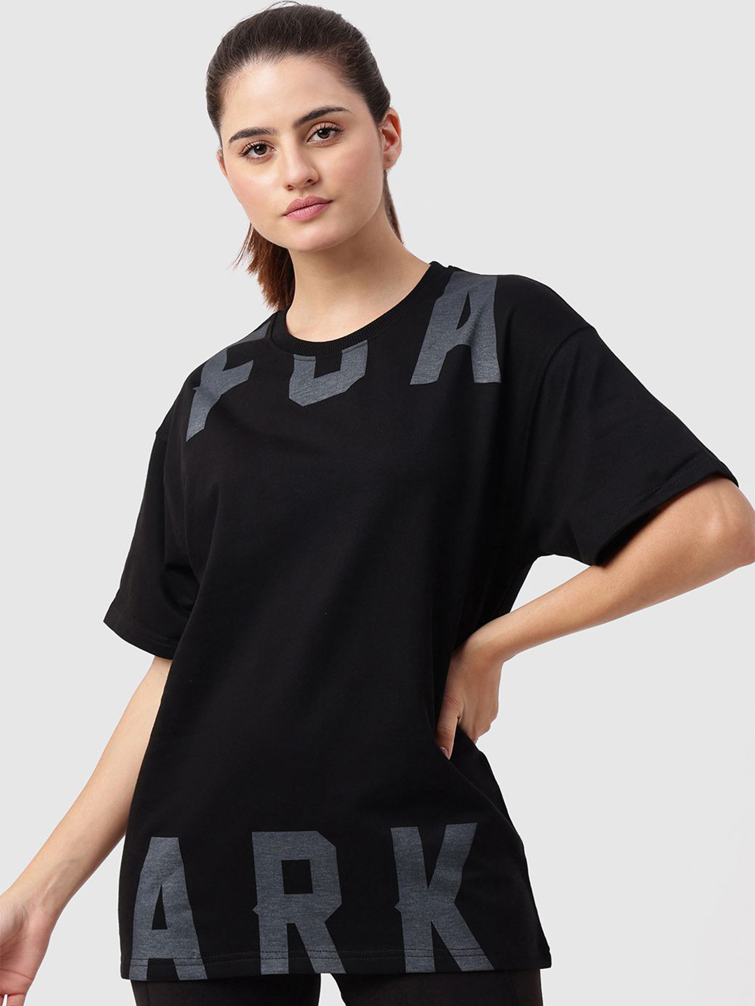 FUAARK Refined Cotton Dropshoulder Typography Round Neck Short Sleeves Oversized T-shirt